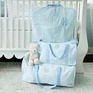 SET long weekend bag & garment bag sea island seafoam check